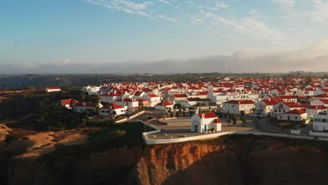 Aerial-Shot-of-a-Town-along-the-West-Coast-in-Portugal