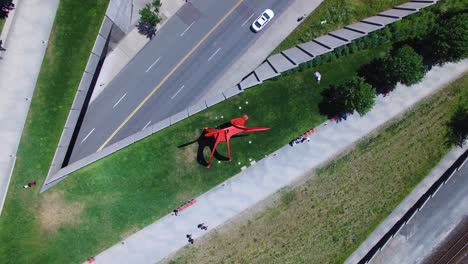 Overhead-aerial-of-Seattle's-dynamic-sculpture-park-near-the-waterfront