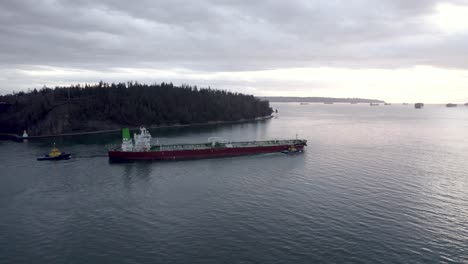 Cargo-ship-sailing-on-fjord-of-Vancouver-in-Canada