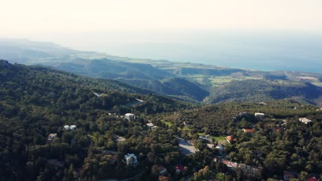 Aerial-view-of-Kyrenia-mountains-and-coast-of-Mediterranean-Sea,-Cyprus