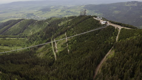 World's-longest-suspension-footbridge-in-Dolní-Morava,-Czechia,drone