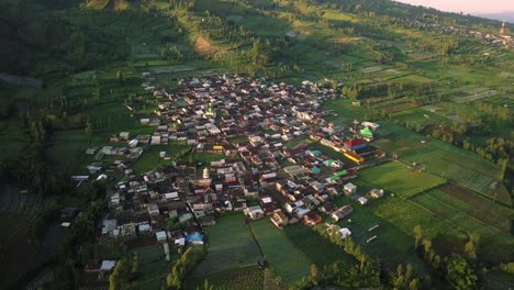 birds-eye-view-of-the-village-on-Wonosobo-regency-in-Central-Java-Indonesia-with-the-surrounding-plantations-in-the-rising-sun