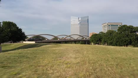 Drone-footage-of-downtown-Fort-Worth-Texas-and-Trinity-River-by-7th-Street-Bridge