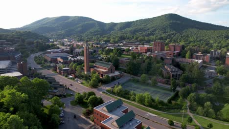 aerial-push-in-reveal-appalachian-state-univerisity-campus-in-boone-nc,-north-carolina