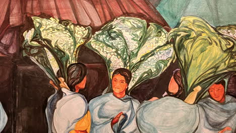 Pintura-Artística-De-Mujeres-Tradicionales-Que-Llevan-Flores-Antiguas-En-México