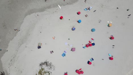 Strandszene-Von-Oben-Sonnenschirmen-Und-Menschen