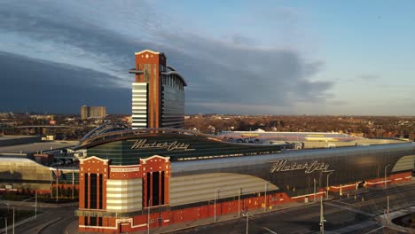 Panoramic-View-Of-MotorCity-Casino,-Detroit-Michigan,-USA---aerial-shot