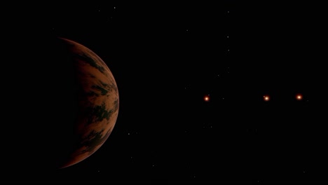 El-Sistema-Estelar-Trapense-Moviéndose-Lentamente-Con-Algunos-Planetas-En-La-Oscuridad-Del-Espacio-Exterior