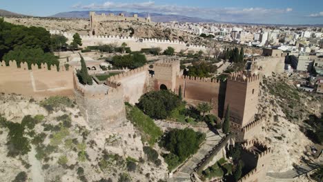 Medieval-Almería-Alcabaza-complex-view-from-above,-Andalusia
