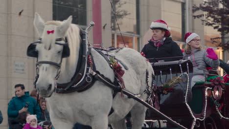 Horse-drawn-carriage-pulls-sleigh-with-woman-and-daughter-in-it