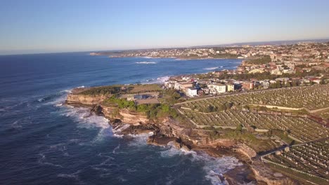 Aerial-View-Of-Waverly-Cemetery-at-Clovelly,-flying-toward-Bowling-Recreation-Club-At-New-South-Wales,-Australia
