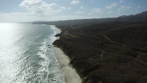 Beach-Coastline-of-Puerto-Vallarta,-Jalisco,-Mexico---Aerial-Drone-View