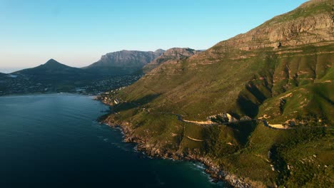 Beautiful-panoramic-of-Chapmans-Peak-coastline-and-Hout-Bay-in-Cape-Town,-aerial