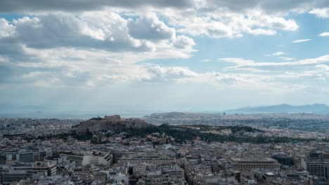 Time-lapse-footage-of-Acropolis-in-Athens,-Greece-on-a-cloudy-day