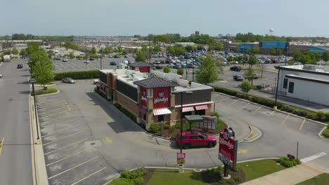 Wendy's-Fast-Food-Restaurant-Chain---Aerial-Establishing-Shot