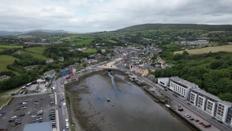 Bantry-town-and-harbour-Ireland-reverse-pull-back-reveal-aerial-drone-view