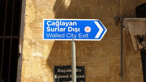 Sign-of-walled-city-exit-in-Nicosia,-cyprus