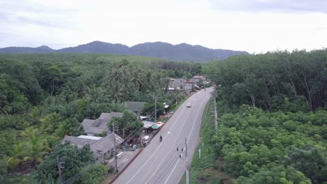 Road-Surrounded-With-Lush-Vegetation-In-Phuket,-Thailand---aerial-drone-shot