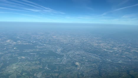 Aerial-view-of-Liège-City-,-at-7000m-high-from-a-jet-cockpit-during-in-a-splendid-summer-moorning