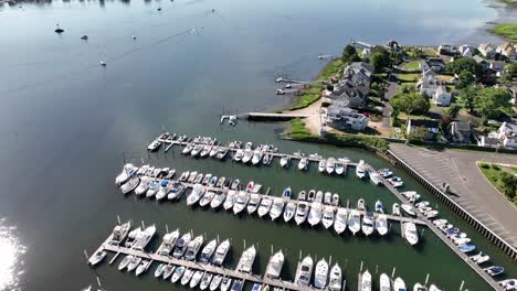 An-aerial-view-of-a-marina-on-a-sunny-day-in-Norwalk,-Connecticut