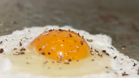 Macro-close-up-of-an-egg-sunny-side-up-being-seasoned-with-pepper-while-still-on-the-grill