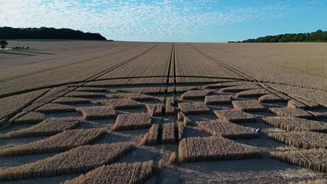 Mysterious-Micheldever-Station-mathematical-wheat-field-crop-circle-shapes-aerial-rising-tilt-down-reveal