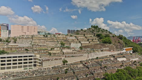 Low-Angle-Drone-Aerial-View-of-Tsuen-Wan-Chinese-Cemetery-in-Hong-Kong