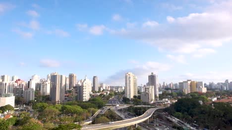 Viaduto-dos-Imigrantes-in-the-late-afternoon,-Sao-Paulo-city,-flat-plane
