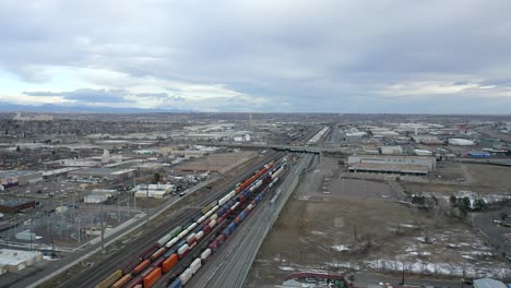 Aerial-view-of-transport-train-in-Denver