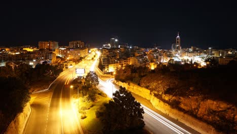 Time-Lapse-video-from-Malta,-main-road-and-St-Julians-at-night