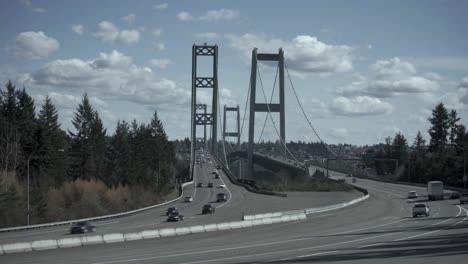 Afternoon-traffic-deen-from-the-west-side-of-the-Tacoma-Narrows-Bridge,-Mid-afternoon