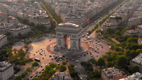 Aerial-view-to-Arc-of-Triomphe-and-the-city,-Paris,-France