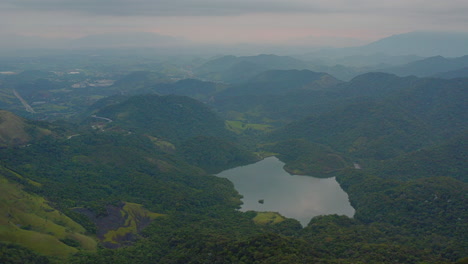 Aerial-view-of-Forest-at-lake-at-Petropolis,-Brazil