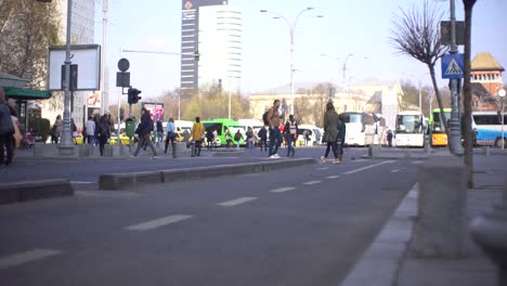 People-Crossing-Crosswalk-In-City-At-Rush-Hour-Timelapse