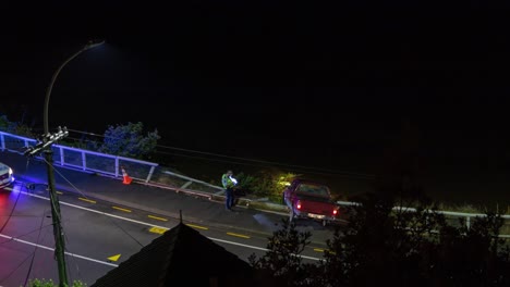 High-angle-time-lapse-of-clean-up-process-at-night