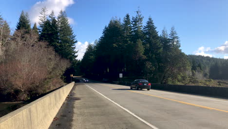 Pacific-Highway-101-near-Coos-Bay,-Oregon-is-a-busy-travel-route