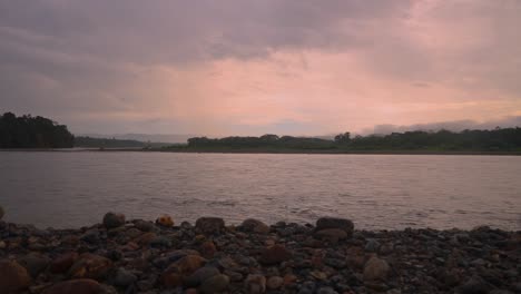 Timelapse-taken-on-a-small-Island-in-the-Amazonas-of-the-Amazon-River-during-Sunrise,-Cusco,-Peru