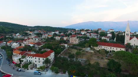 Bay-town-of-Selca-Island-Brac-Croatia-Europe-in-an-aerial-drone-shot