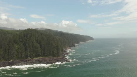 Beautiful-Aerial-Panoramic-Landscape-View-of-the-Rocky-Pacific-Ocean-Coast-in-the-Southern-Vancouver-Island-during-a-sunny-summer-day