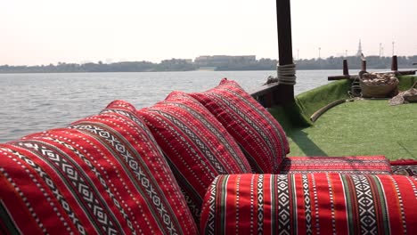 Close-up-view-of-pillows-on-the-boat-while-cruising-in-the-sea-in-United-Arab-Emirate