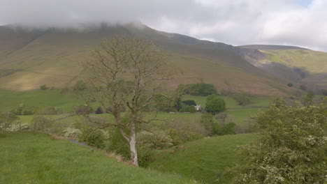 Springtime-scenes-in-the-Yorkshire-Dales-with-the-Howgill-fells-in-the-background,-slow-panning-shot