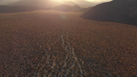 Aerial-Dolly-Forward-of-Desert-Valley-in-Anza-Borrego-State-Park-During-Sunset