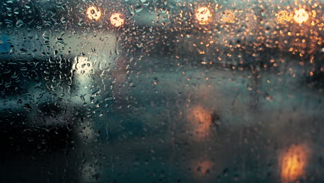 Bokeh-Licht-Von-Der-Außenfensterscheibe-Und-Wassertropfen-Vom-Regensturm
