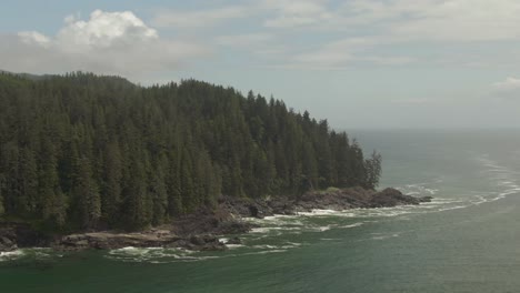 Beautiful-Aerial-Landscape-View-of-the-Rocky-Pacific-Ocean-Coast-in-the-Southern-Vancouver-Island-during-a-sunny-summer-day