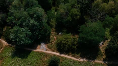 Aerial-footage-of-the-paths-at-the-stone-field-at-Szentbékkála-at-the-Káli-Basin,Veszprém-county,-Hungary