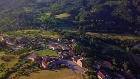 Descending-aerial-view-of-Ardèche-village