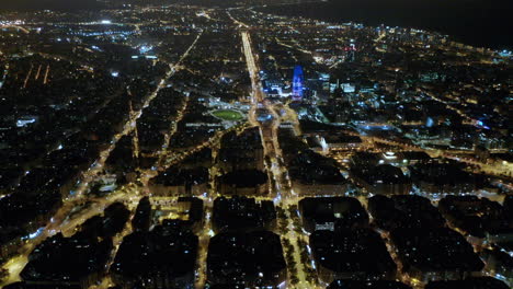 Barcelona-Aerial-View-Of-Gran-Via-And-Paseo-Saint-Joan,-Tetuan-Square,-Spain