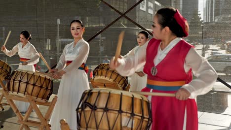 Korean-Musicians-Playing-Traditional-Korean-Drums-and-instruments-Samulnori-during-korean-festival
