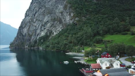 Drone-shots-of-the-village-of-Undredal-wich-is-located-in-a-fjord-in-Norway