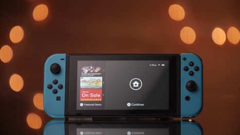 Wunderschön-Beleuchteter-Nintendo-Switch,-Der-Den-Hauptstartbildschirm-Lädt